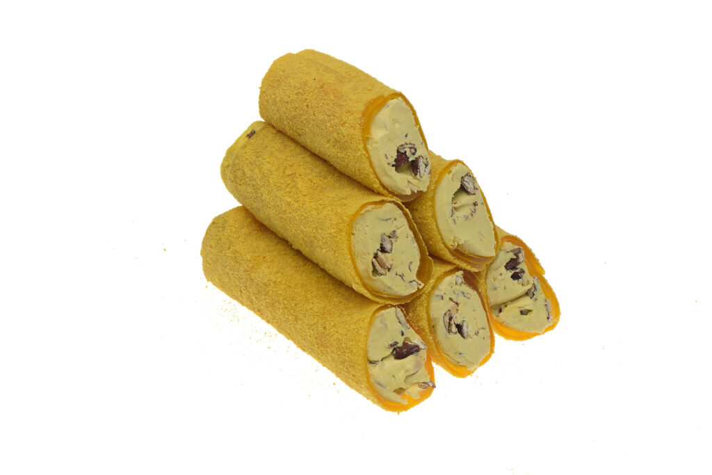 Sarı Velvet Kaplı Badem Kremalı Sarma Lokum