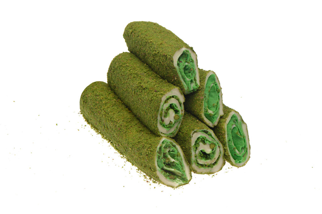 Toz Fıstık Kaplı Fıstık Kremalı Rulo Sarma Lokum